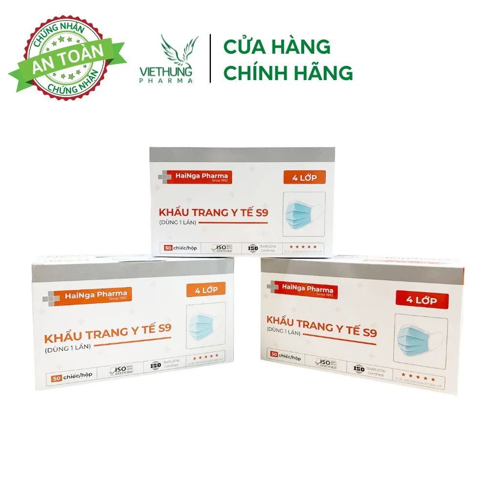 Ảnh Khẩu Trang Y Tế 4 Lớp Kháng Khuẩn VietHung Pharma, Màu Trắng và Xanh, Giúp Diệt Nấm Mốc, Bụi Mịn, Hộp Khẩu Trang 50 Cái 3