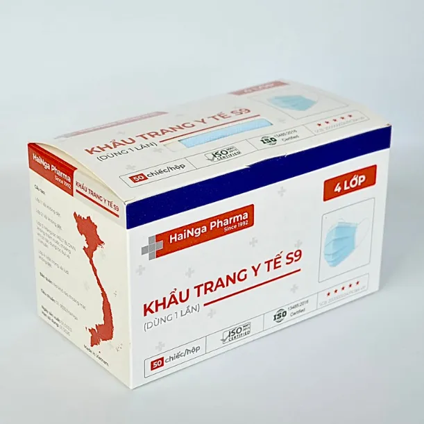 Ảnh Khẩu Trang Y Tế 4 Lớp Kháng Khuẩn VietHung Pharma, Màu Trắng và Xanh, Giúp Diệt Nấm Mốc, Bụi Mịn, Hộp Khẩu Trang 50 Cái 4