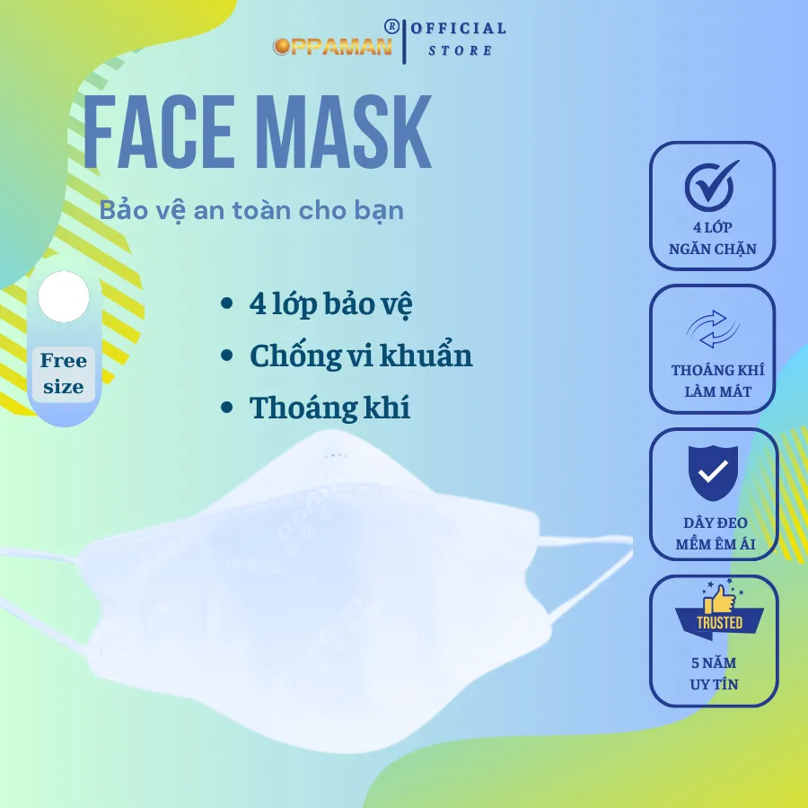 Ảnh Khẩu trang y tế 4 lớp sát khuẩn chống tia uv chống nắng bụi mịn màu trắng OKT11 OPPAMAN 1