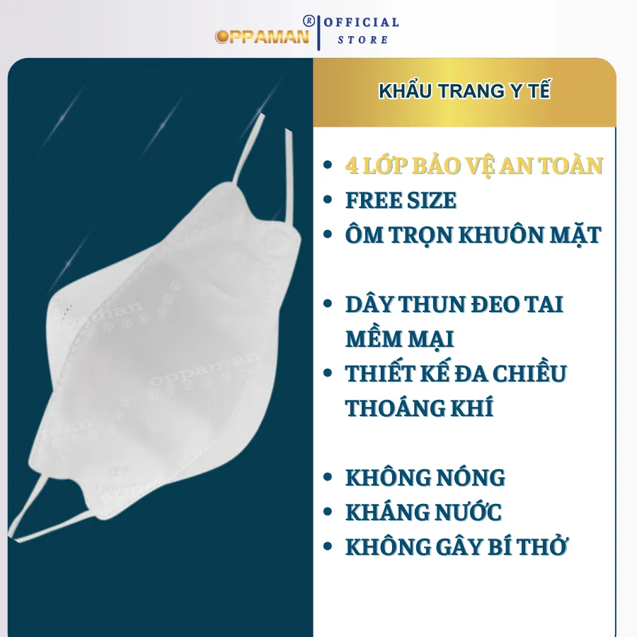 Ảnh Khẩu trang y tế 4 lớp sát khuẩn chống tia uv chống nắng bụi mịn màu trắng OKT11 OPPAMAN 2