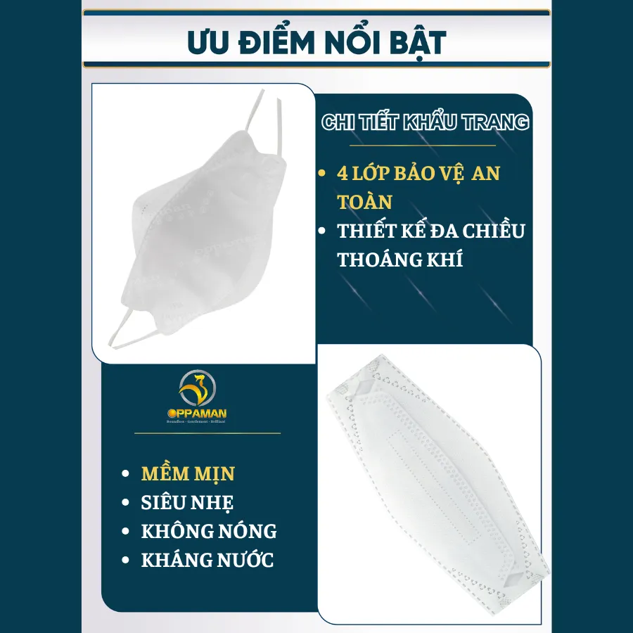 Ảnh Khẩu trang y tế 4 lớp sát khuẩn chống tia uv chống nắng bụi mịn màu trắng OKT11 OPPAMAN 3