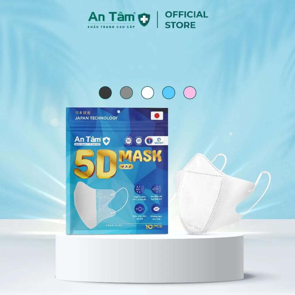 Ảnh Khẩu trang y tế 5D 3 lớp Vải Không Dệt & Giấy Kháng Khuẩn Chính Hãng AN TÂM - Túi 10 cái 1