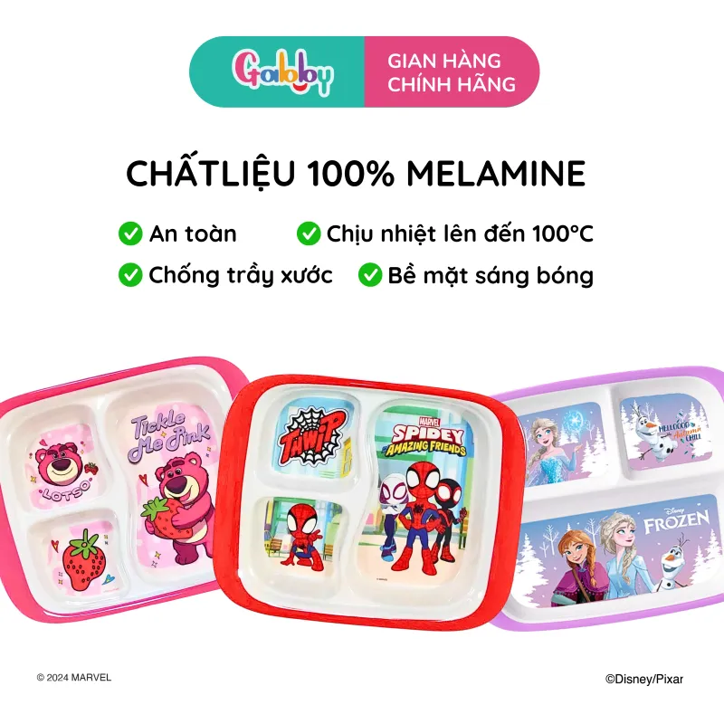 Ảnh Khay Ăn Cơm Cho Bé Gabby Hình Nhân Vật Disney Đáng Yêu 3 Ngăn, Khay Ăn Dặm Cho Bé Chất Liệu Nhựa Melamine Cao Cấp 3