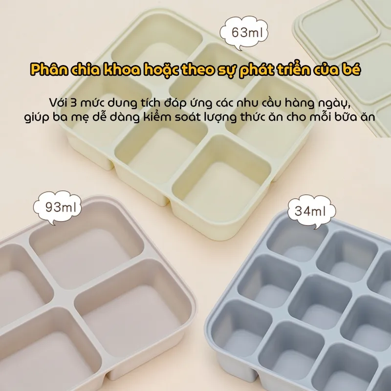 Ảnh Khay Silicone Trữ Đông Đồ Ăn Dặm KidsWorld Mommy Hộp Trữ Thức Ăn Cho Bé, Hộp Đựng Thực Phẩm 3