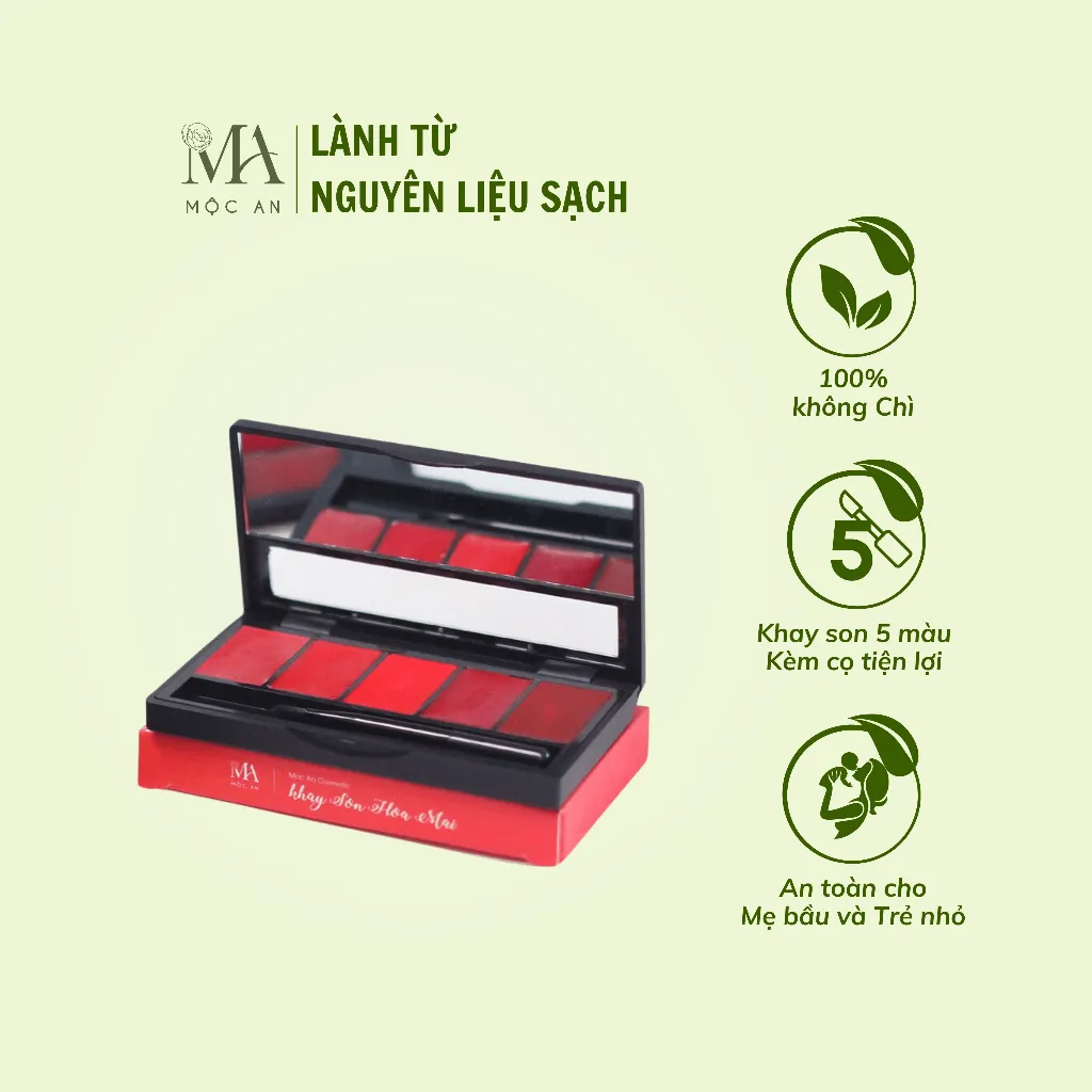 Ảnh Khay Son Lì Hoa Mai Mộc An 5 Màu Tiết Kiệm, Không Chứa Chì, Dưỡng Môi Mềm Mịn 9g 4