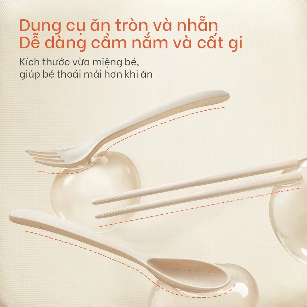 Ảnh Khay tập ăn dặm cho bé Yoboo YB-0031 kèm thìa, muỗng, đũa, chất liệu lúa mạch dùng được cho lò vi sóng - Hàng chính hãng 4