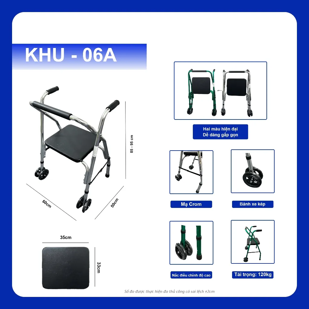 Ảnh Khung tập đi có ghế ngồi OROMI KHU-06A/ALWK006A - Bánh xe to, khung nhôm 2