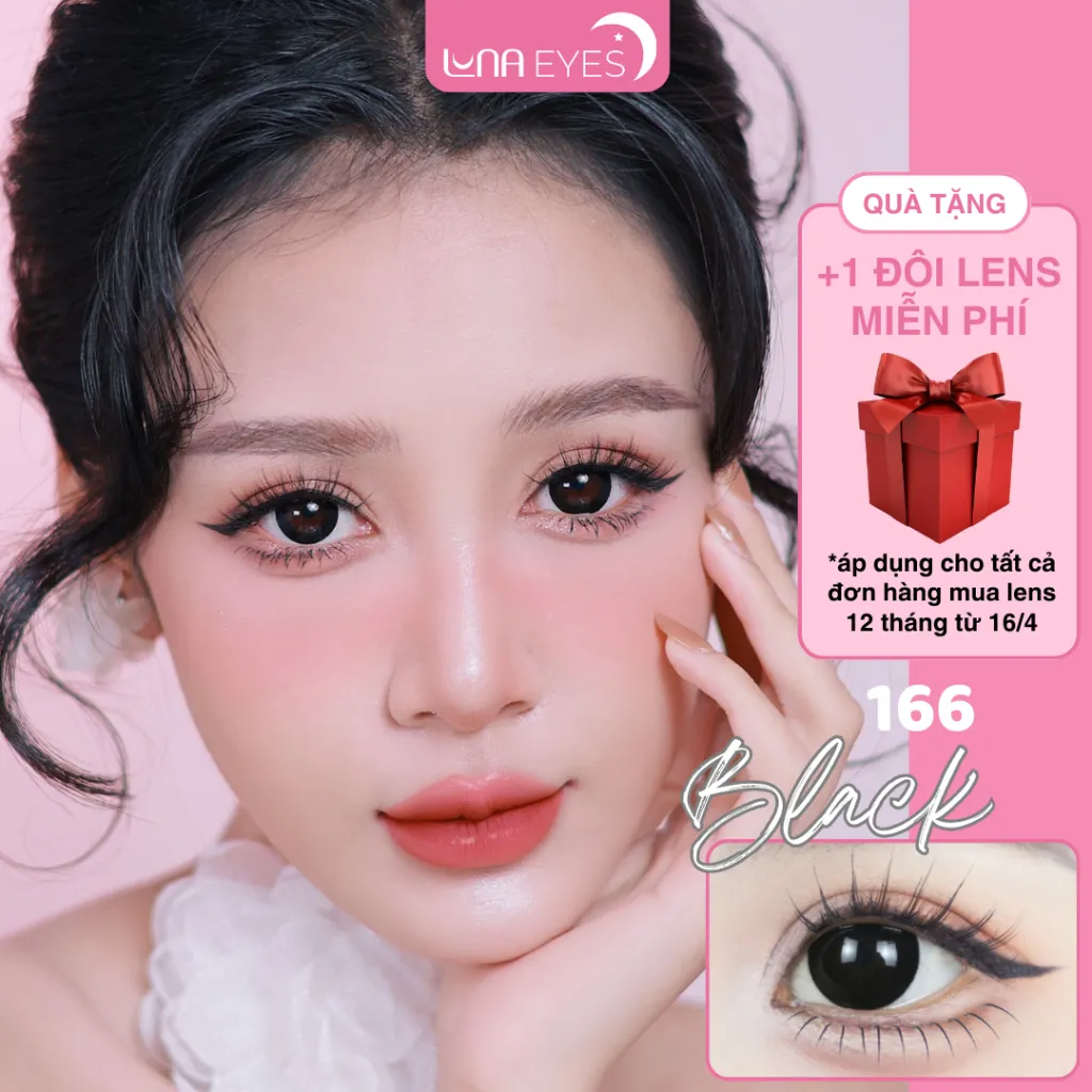Ảnh Kính áp tròng LUNA EYES 166 BLACK - Lens size to 1