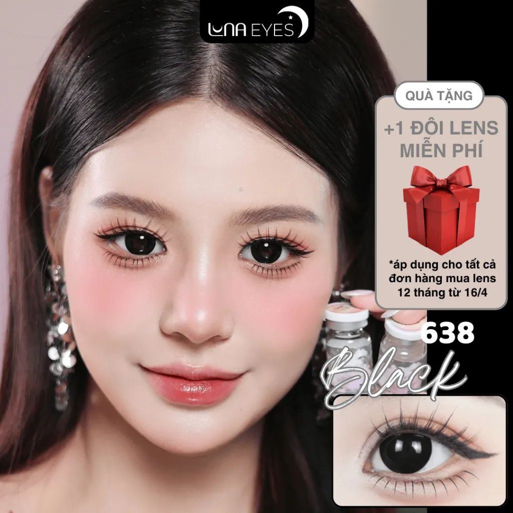 Ảnh Kính áp tròng LUNA EYES 638 BLACK - Lens size to 1