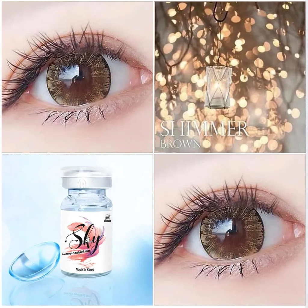Ảnh Kính áp tròng Sky Lens -Shimmer Brown 0-6 Độ-Made in Korea Chính Hãng Dia14.50 1