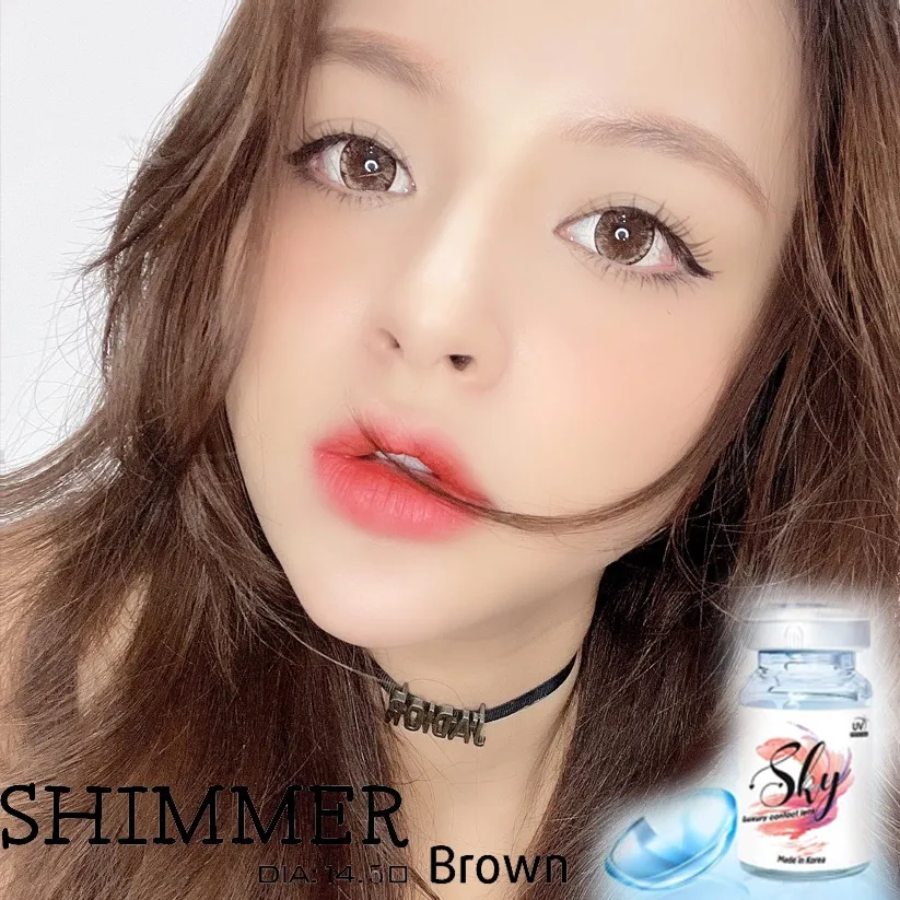 Ảnh Kính áp tròng Sky Lens -Shimmer Brown 0-6 Độ-Made in Korea Chính Hãng Dia14.50 2