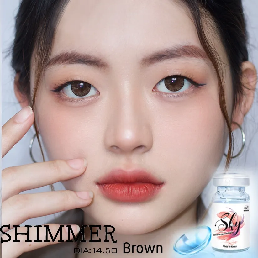 Ảnh Kính áp tròng Sky Lens -Shimmer Brown 0-6 Độ-Made in Korea Chính Hãng Dia14.50 3