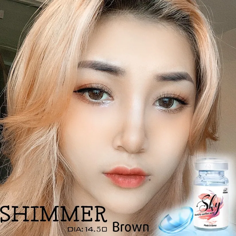 Ảnh Kính áp tròng Sky Lens -Shimmer Brown 0-6 Độ-Made in Korea Chính Hãng Dia14.50 4