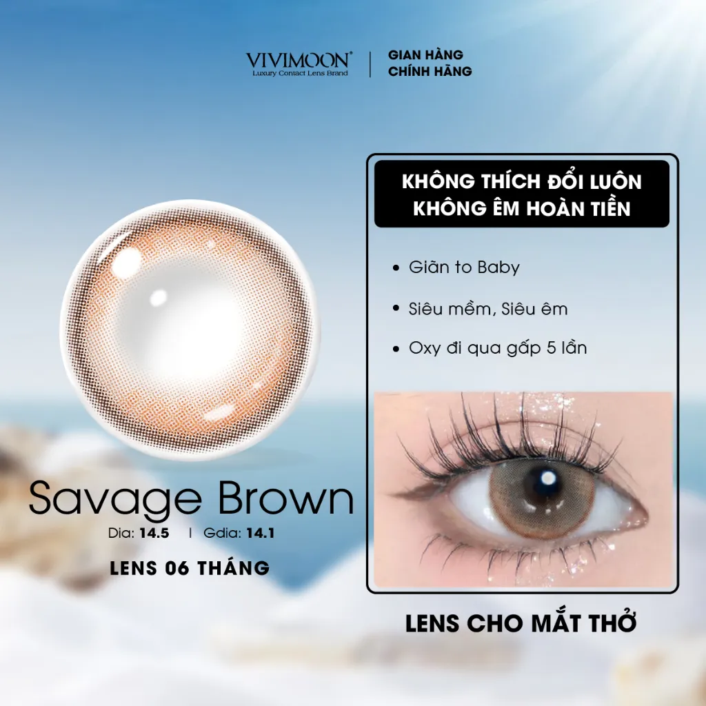 Ảnh Kính áp tròng VIVIMOON EYECONIC lens cận cho mắt thở màu nâu baby Savage Brown, giãn tròng to 14.5mm hạn sử dụng 6 tháng 1
