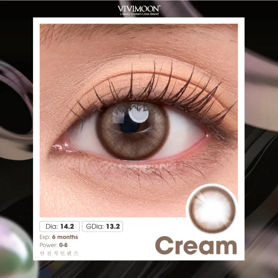 Ảnh Kính áp tròng VIVIMOON LENSPRESSO cận nâu tây cho mắt thở CREAM, lens 6 tháng (Giá 01 đôi) 3