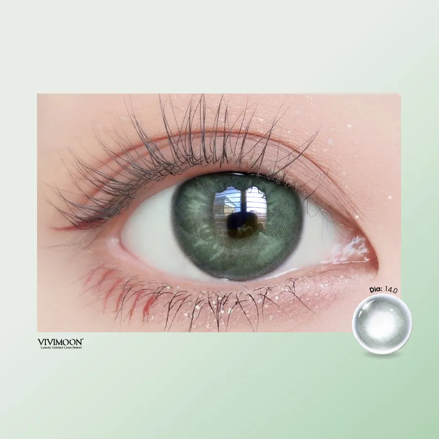 Ảnh Kính áp tròng VIVIMOON LENS 1 ngày màu xanh lá ánh xám bạc Jade Green (Giá 01 chiếc) 3