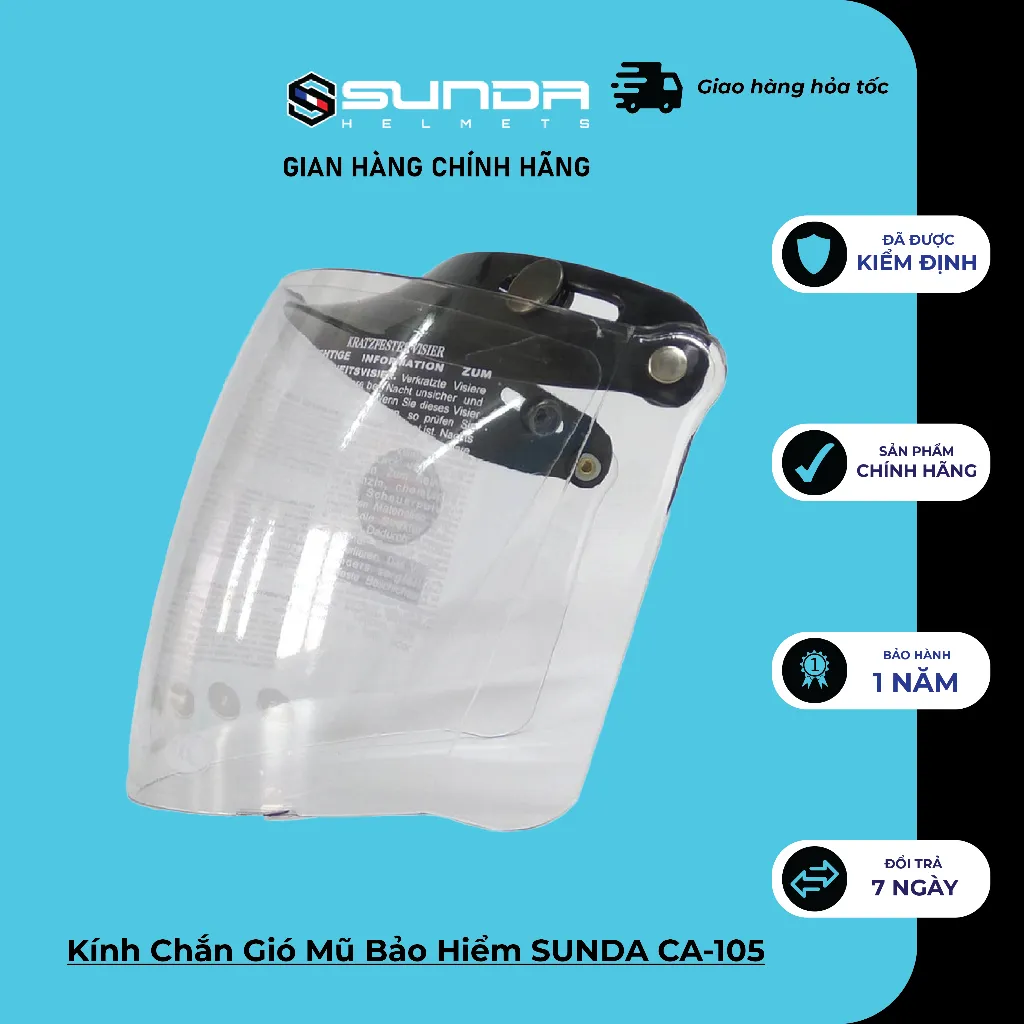 Ảnh Kính Chắn Gió Mũ Bảo Hiểm SUNDA CA-105 gắn được cho tất cả các mũ ½ và ¾ trên thị trường 1