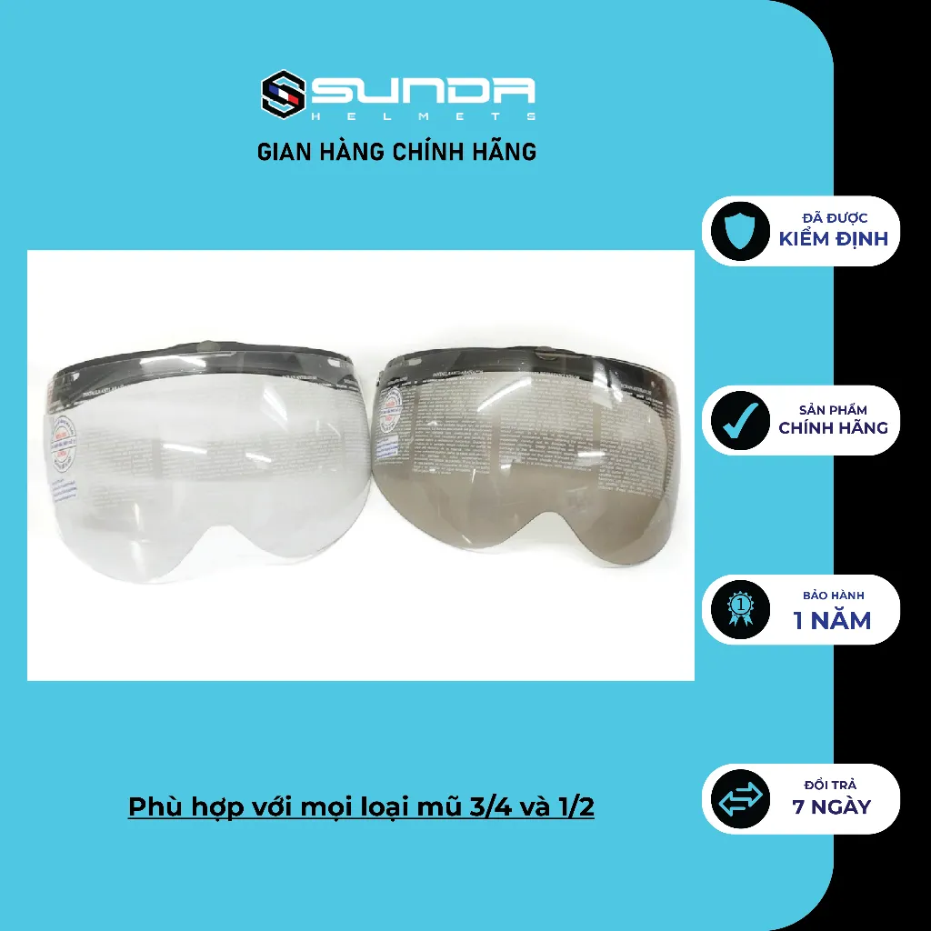 Ảnh Kính Chắn Gió Mũ Bảo Hiểm SUNDA CA-105 gắn được cho tất cả các mũ ½ và ¾ trên thị trường 3