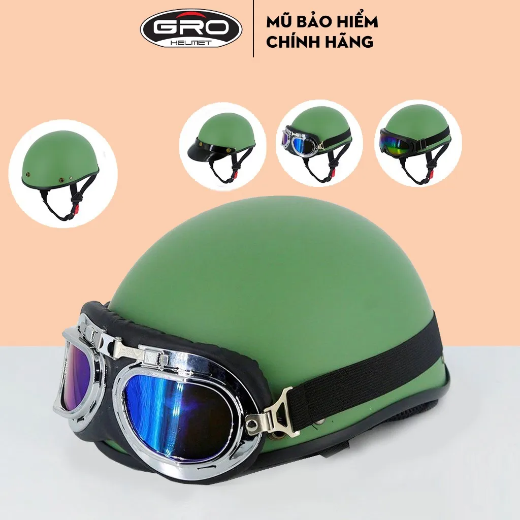 Ảnh Kính chắn gió mũ bảo hiểm GRO kèm dây đeo dành cho mũ phượt, kiểu dáng phi công, UV, an toàn, thời trang 4