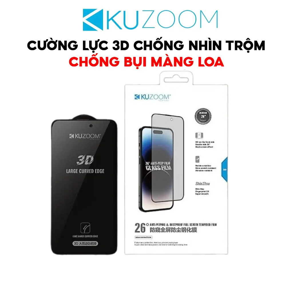Ảnh Kính Cường Lực 3D Chống Nhìn Trộm Chính Hãng Kuzoom Bảo Vệ Sự Riêng Tư Cho X-11-12-13-14-15-16Promax 1