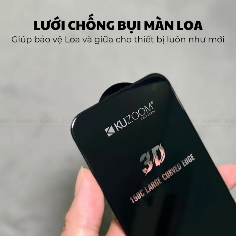 Ảnh Kính Cường Lực 3D Trong Suốt Chống Bám Bụi Màng Loa Chính Hãng KUZOOM Dùng IP X-11-12-13-14-15-16PRM 2