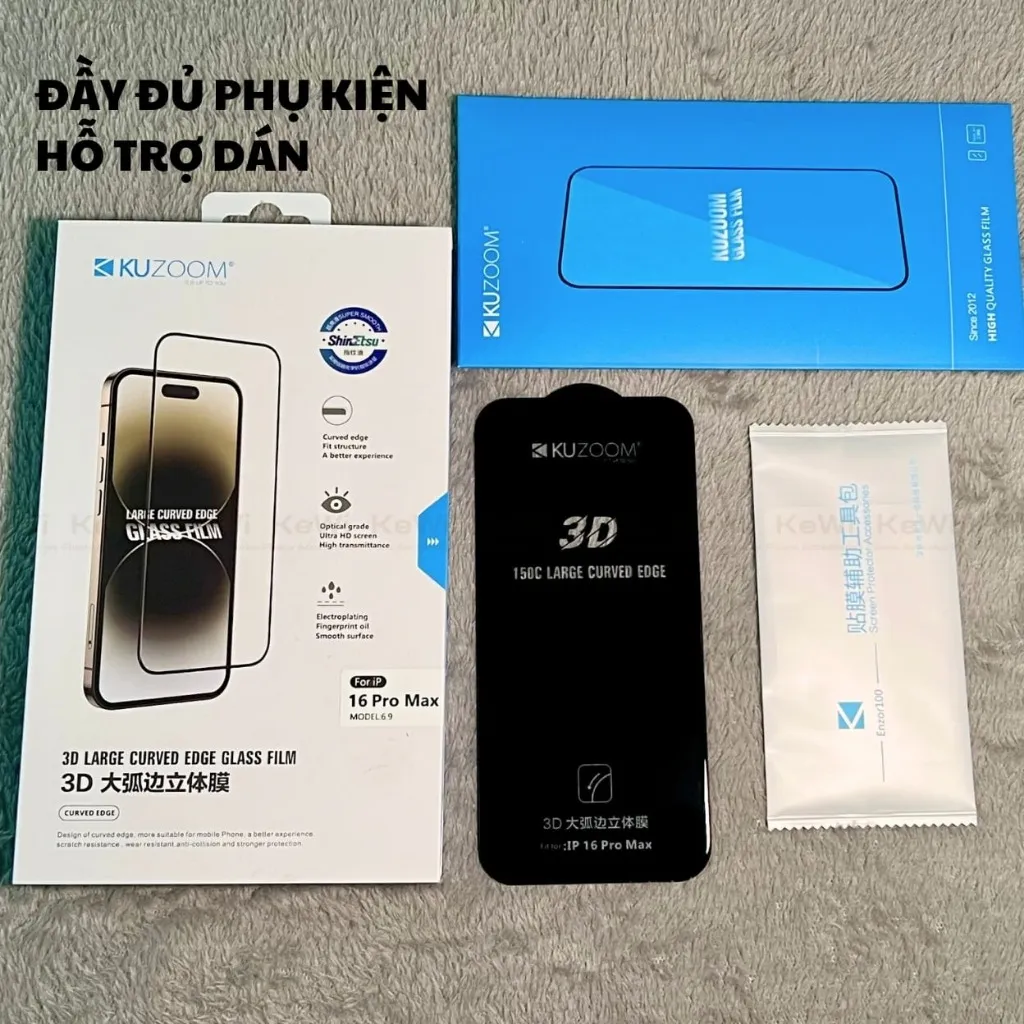 Ảnh Kính Cường Lực 3D Trong Suốt Chống Bám Bụi Màng Loa Chính Hãng KUZOOM Dùng IP X-11-12-13-14-15-16PRM 4