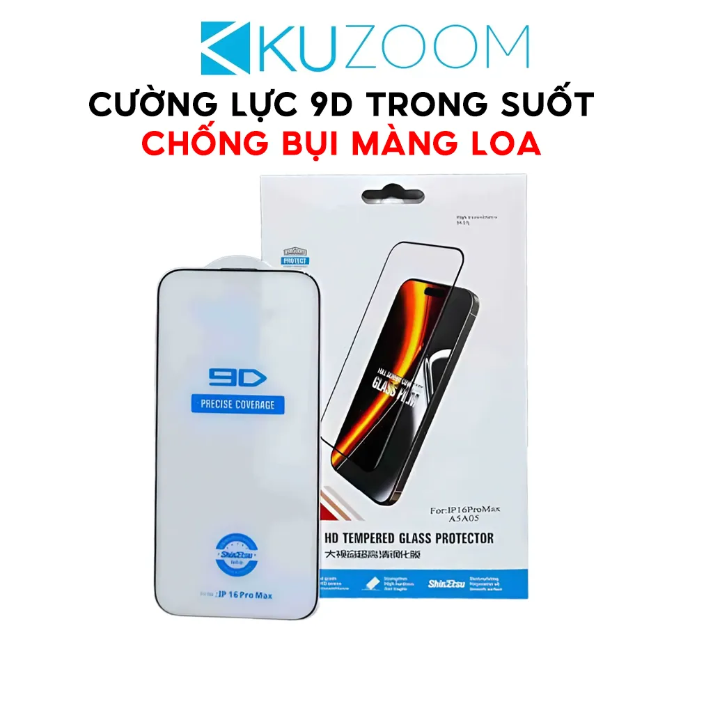Ảnh Kính Cường Lực 9D Trong Suốt Full Màn Chính Hãng KUZOOM Bảo Vệ Màng Loa Dùng Cho IP X Đến 16-Promax 1