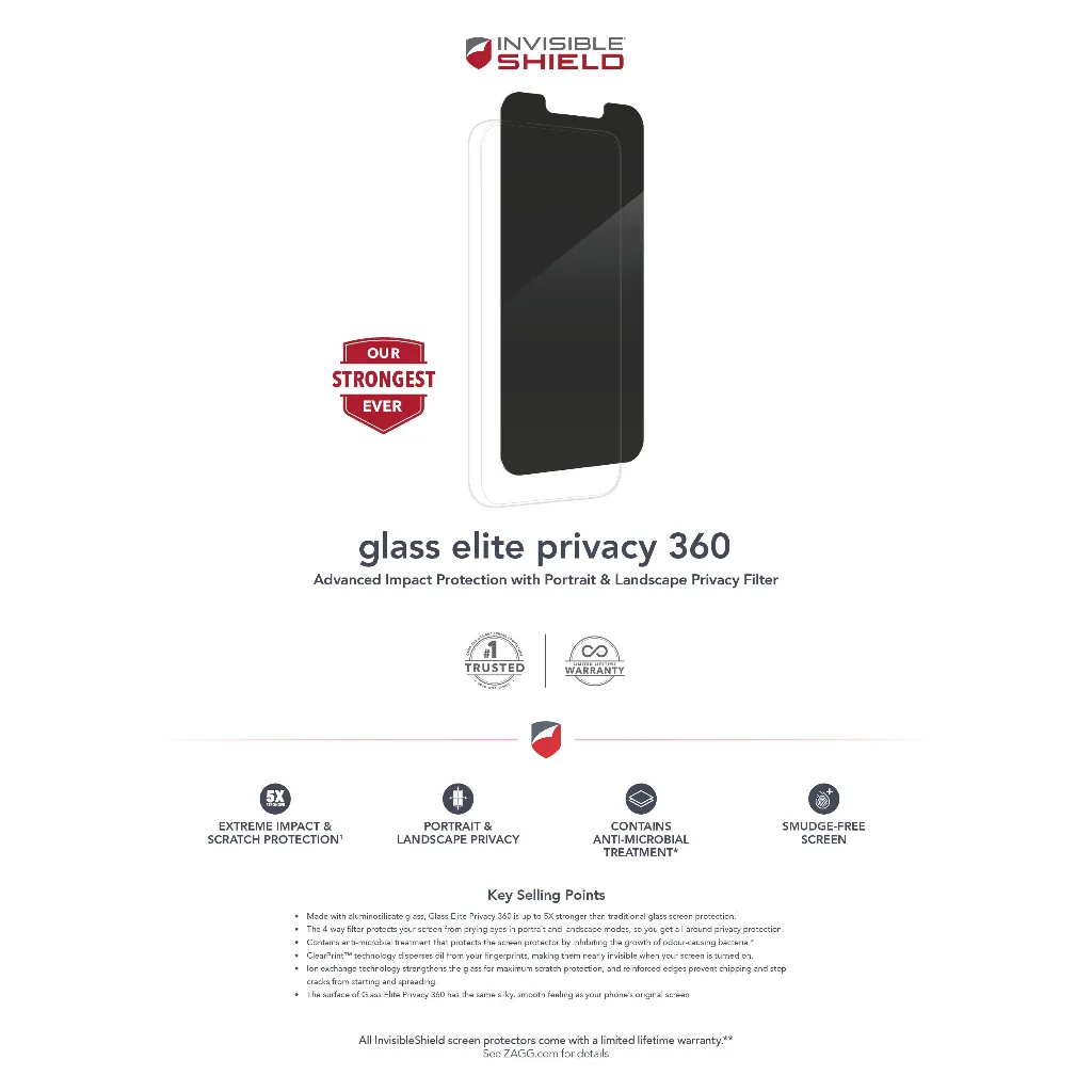 Ảnh Kính cường lực chống nhìn trộm cao cấp ZAGG Elite Edge Privacy, khung hỗ trợ dán BH 1tháng1đổi1 2