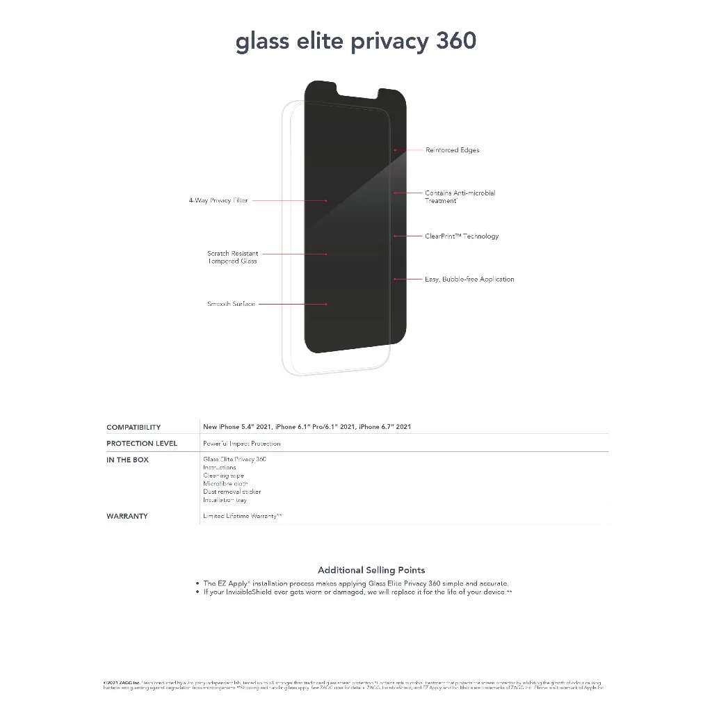 Ảnh Kính cường lực chống nhìn trộm cao cấp ZAGG Elite Edge Privacy, khung hỗ trợ dán BH 1tháng1đổi1 3