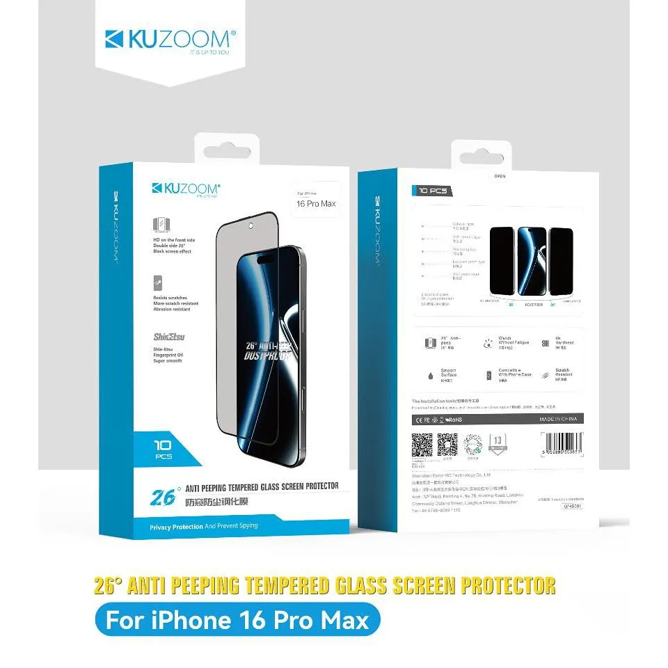 Ảnh Kính Cường Lực Chống Nhìn Trộm Chính Hãng KUZOOM Cho  X-11-12-13-14-15-16-Chống Bám Bụi Màng Loa 4