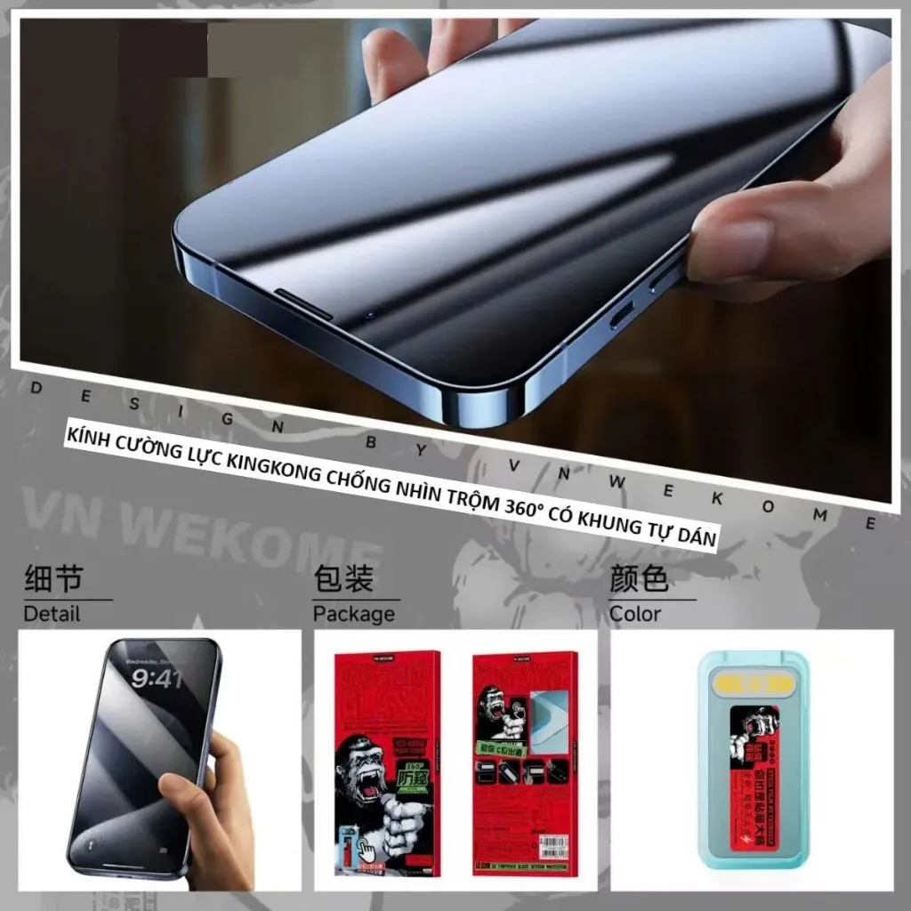 Ảnh Kính Cường lực chống nhìn trộm 360* 4 chiều VNWEKOME, full màn có bảo vệ loa, khung tự dán 11 12 13 14 15Pro 16Promax 1