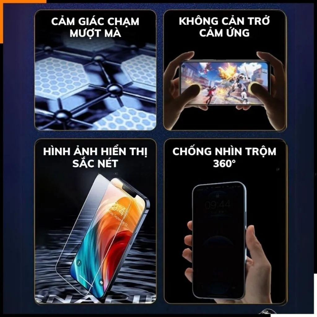 Ảnh Kính Cường lực chống nhìn trộm 360* 4 chiều VNWEKOME, full màn có bảo vệ loa, khung tự dán 11 12 13 14 15Pro 16Promax 3