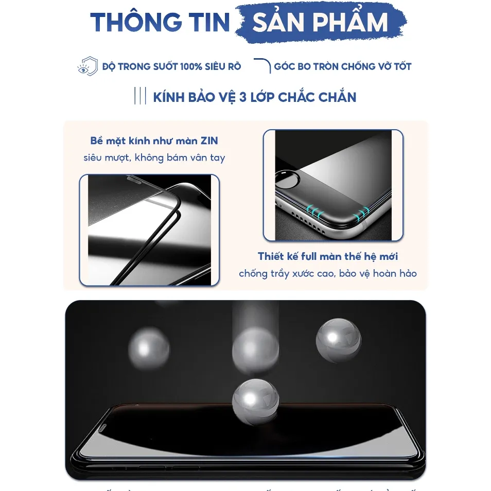 Ảnh Kính Cường Lực iphone chống vân tay KTM full màn, ip 7plus/xsmax, 11Promax, 12 13 14 Pro max 1