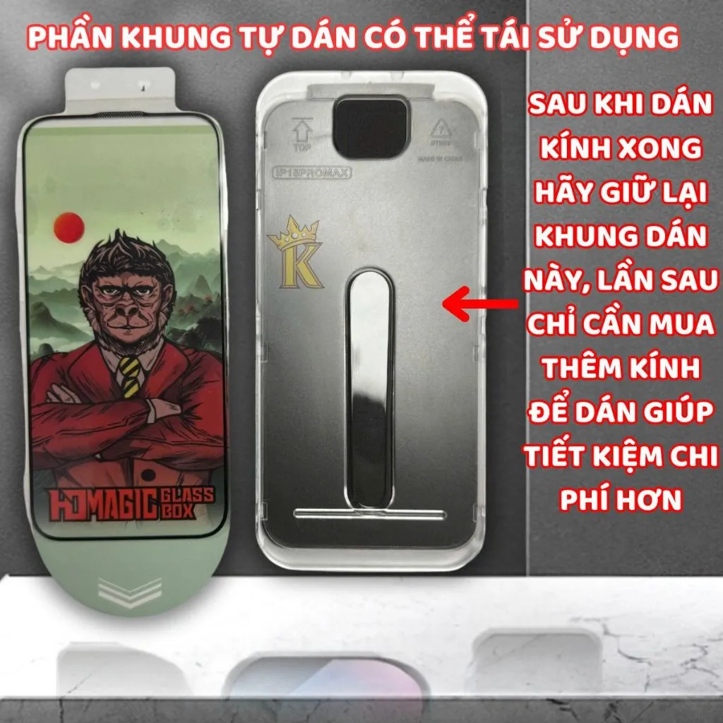 Ảnh Kính cường lực iphone khung dán tự lấy bụi KTMSTORE, viền mỏng không che vào màn máy, ip xsmax 11 12 14 15Pro 16promax 1