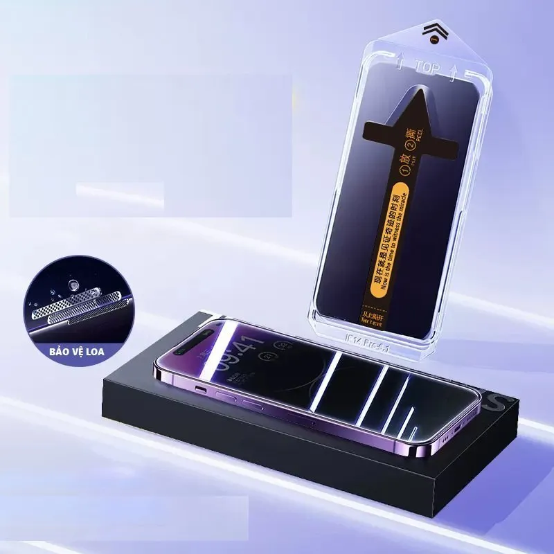 Ảnh Kính cường lực iphone tự lấy bụi KTM,có khung tự dán và bảo vệ màng loa 11 12 13 pro max  14 15promax 4