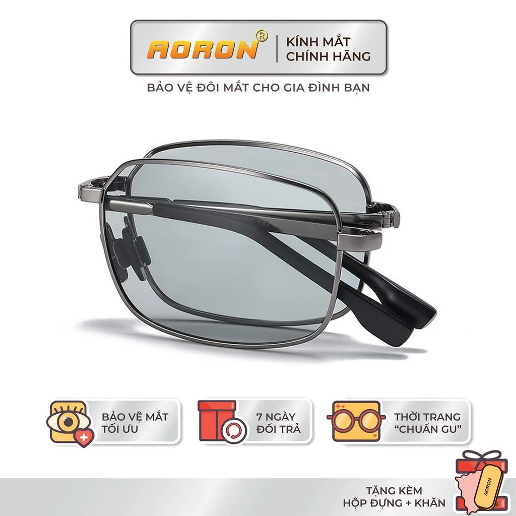 Ảnh Kính Mát Nam Thời Trang, Mắt Vuông Tròng Phân Cực Đổi Màu Chống Lóa Ngày Đêm, Gọng Kính Gập Tiện Lợi AK026 - AORON 1