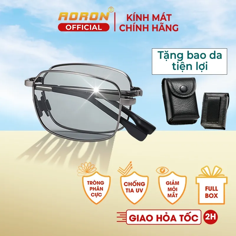 Ảnh Kính Mát Nam Thời Trang, Mắt Vuông Tròng Phân Cực Đổi Màu Chống Lóa Ngày Đêm, Gọng Kính Gập Tiện Lợi AK026 - AORON 4