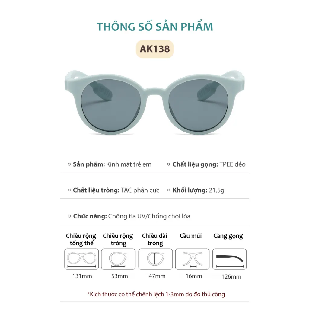 Ảnh Kính Mát Phân Cực Mắt Tròn Dễ Thương Cho Bé Từ 3-8 Tuổi Gọng Silicon Mềm Màu Pastel Tròng Chống Tia UV An Toàn AK138 2