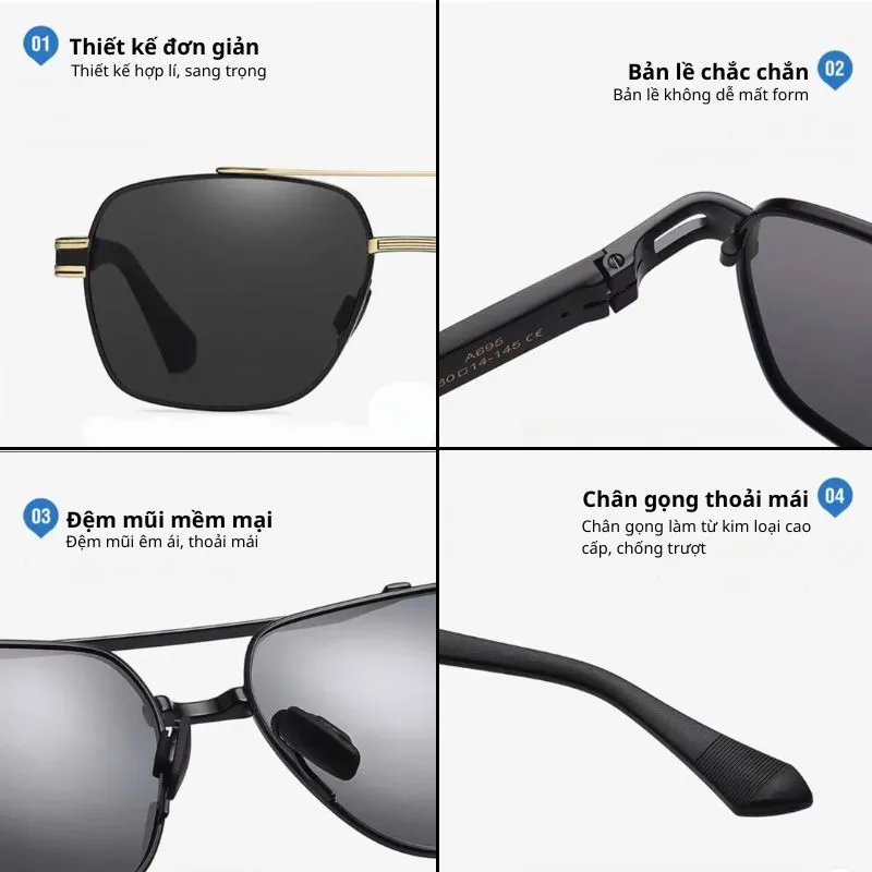 Ảnh Kính Mát Thời Trang Nam AORON Tròng Phân Cực Chống Tia UV400 Thiết Kế Gọng Vuông Sang Trọng Độc Đáo - AK061 3