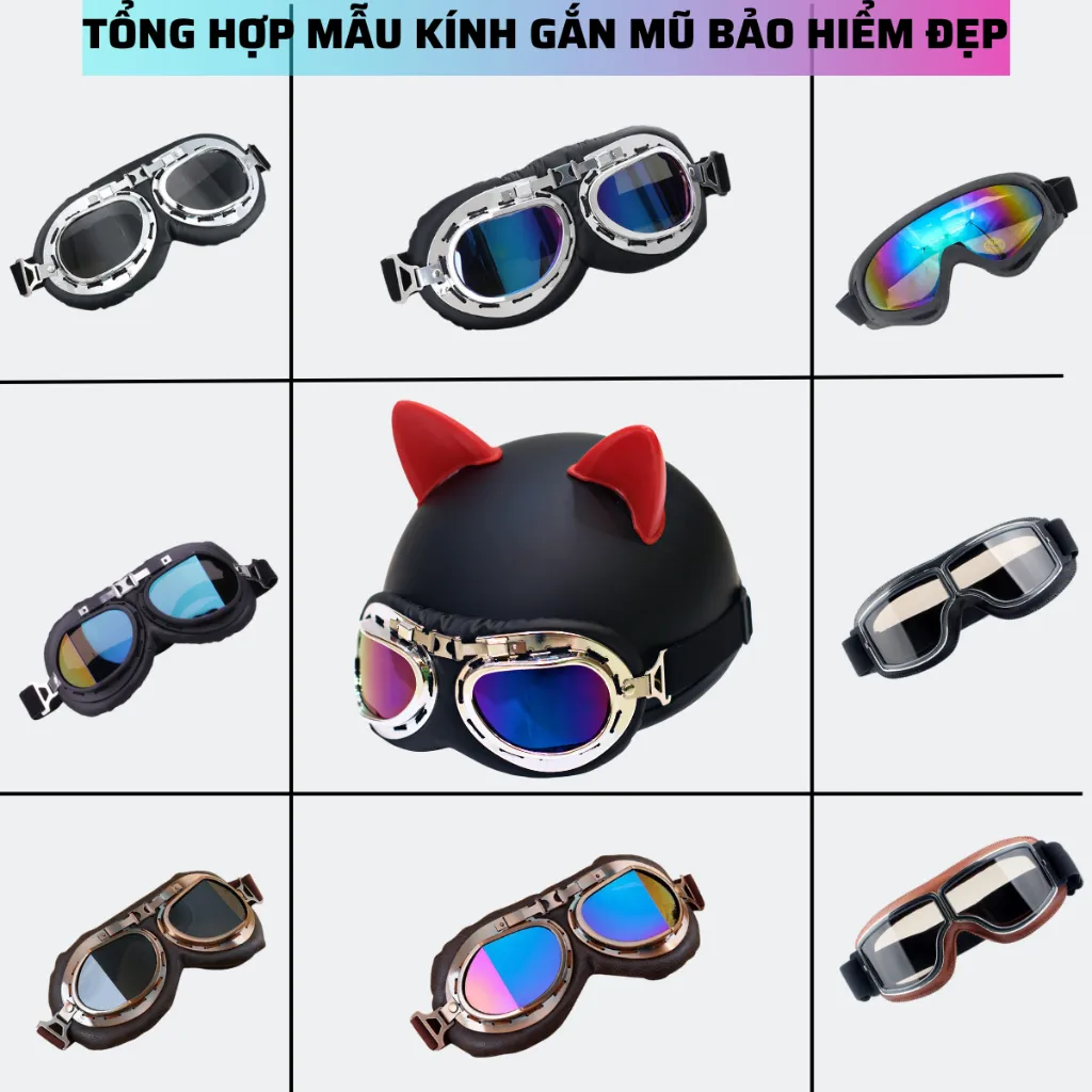Ảnh Kính Phi công, Kính UV x400, Kính phi công vintage GRO HELMET gắn mũ bảo hiểm 1/2, 3/4 đi phượt chắn bụi hàng chính hãng 4