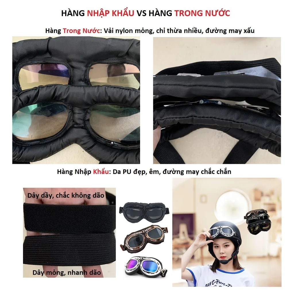 Ảnh Kính phi công mũ phượt GRO HELMET giá rẻ dùng cho mũ bảo hiểm 1/2 và nón bảo hiểm 3/4 chống tia uv chắn gió đẹp,bền, xịn 2