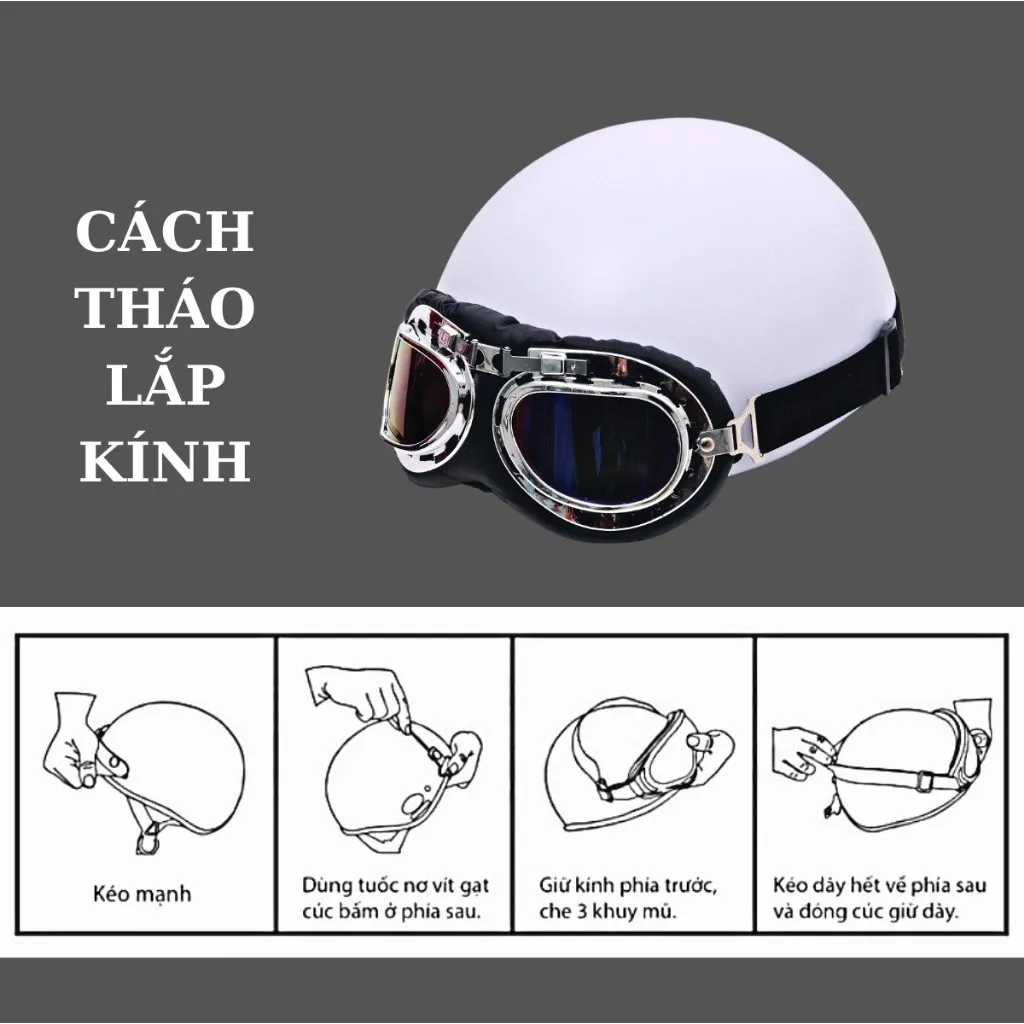 Ảnh Kính phi công mũ phượt GRO HELMET giá rẻ dùng cho mũ bảo hiểm 1/2 và nón bảo hiểm 3/4 chống tia uv chắn gió đẹp,bền, xịn 3