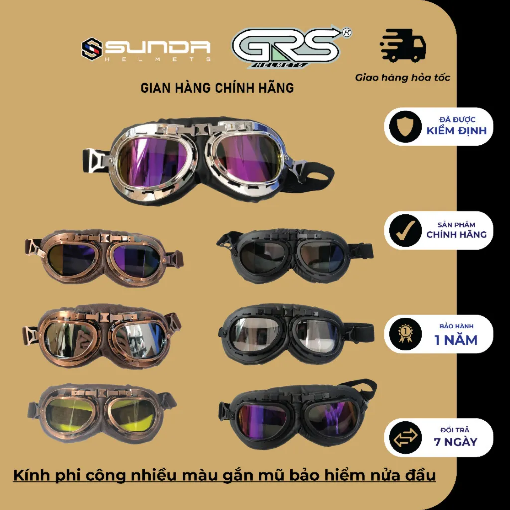 Ảnh Kính phi công nhiều màu gắn mũ bảo hiểm nửa đầu SUNDA, GRS 1