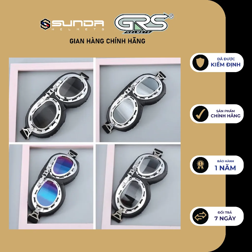Ảnh Kính phi công nhiều màu gắn mũ bảo hiểm nửa đầu SUNDA, GRS 2