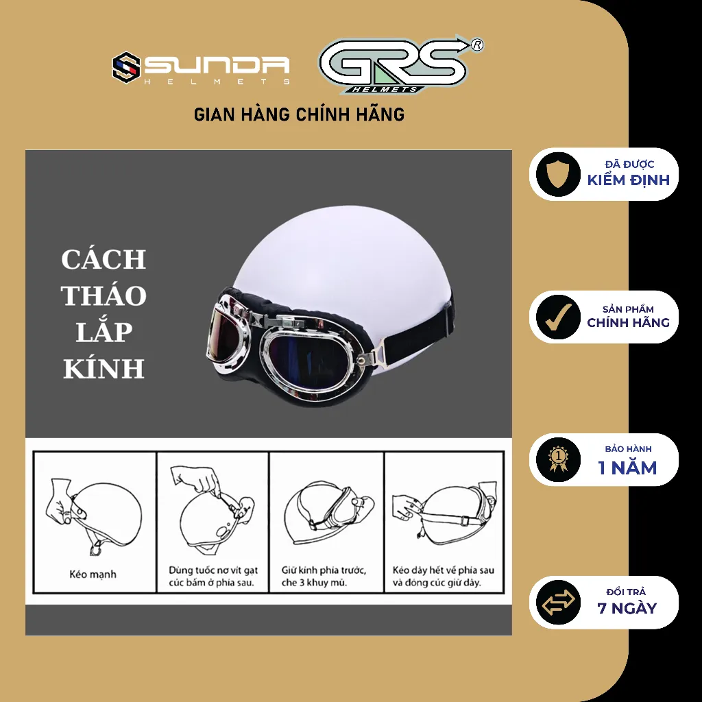 Ảnh Kính phi công nhiều màu gắn mũ bảo hiểm nửa đầu SUNDA, GRS 3