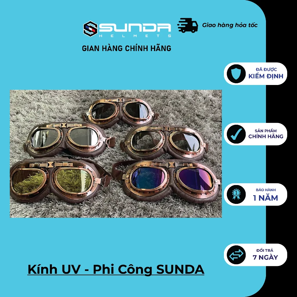 Ảnh Kính Phi Công - UV400 SUNDA gắn mũ bảo hiểm nửa đầu - mũ 3/4 1