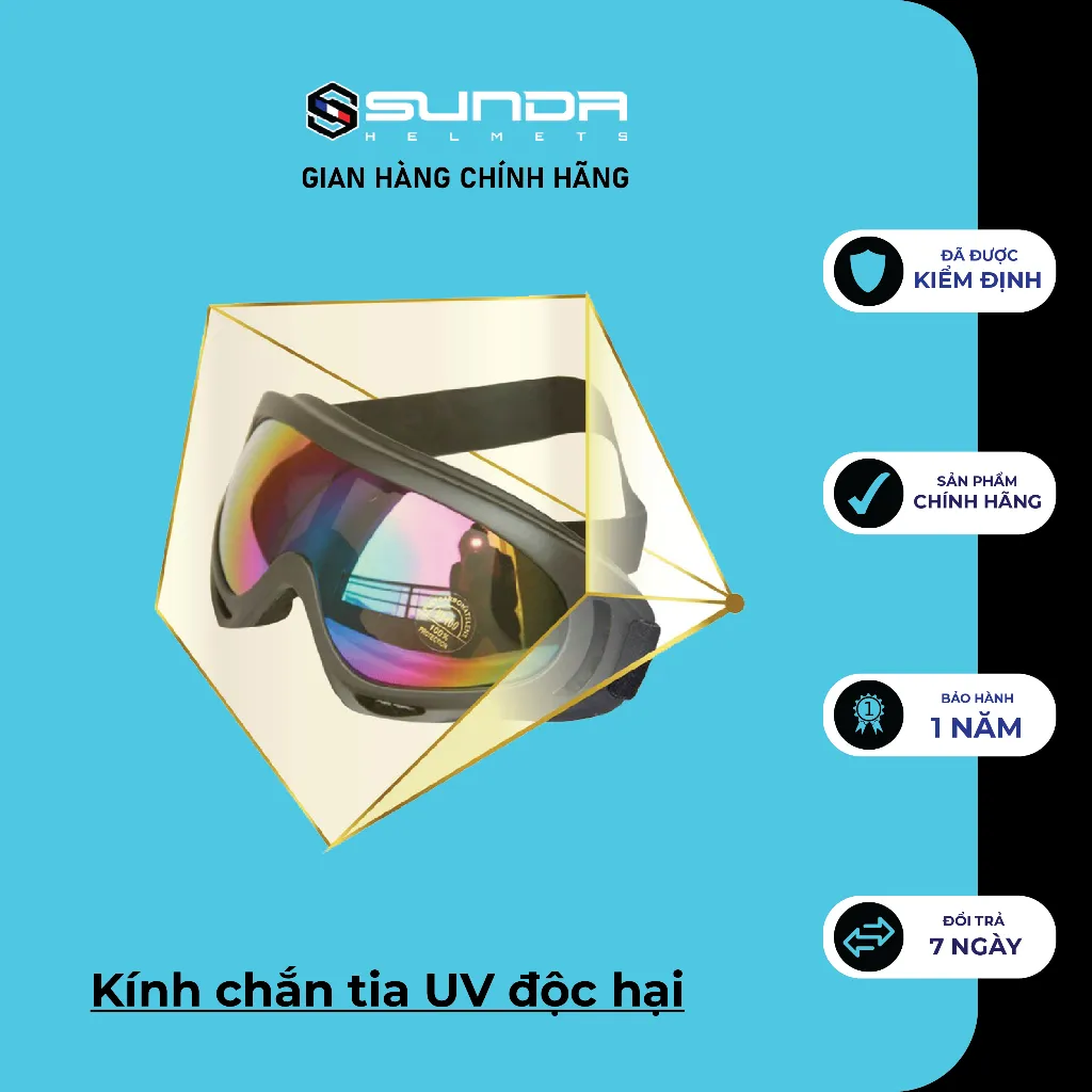 Ảnh Kính Phi Công - UV400 SUNDA gắn mũ bảo hiểm nửa đầu - mũ 3/4 2