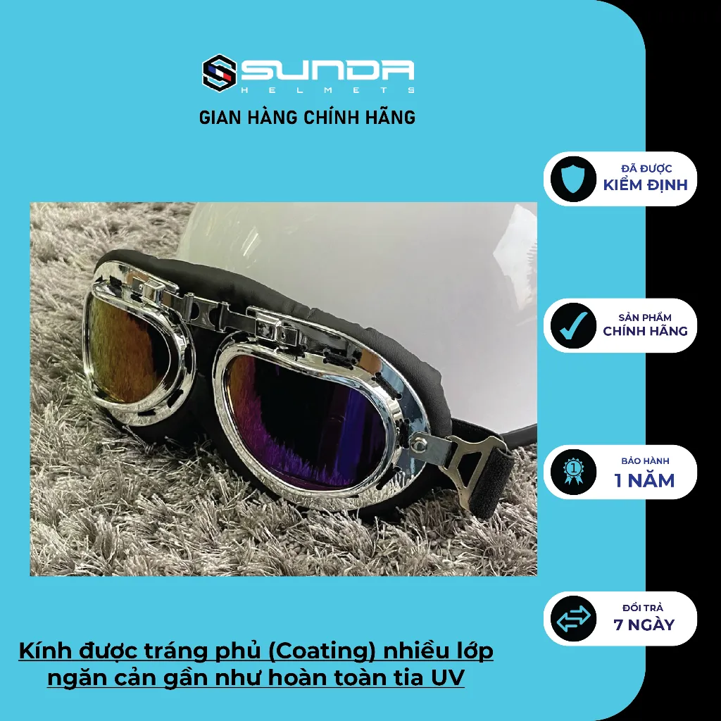 Ảnh Kính Phi Công - UV400 SUNDA gắn mũ bảo hiểm nửa đầu - mũ 3/4 4