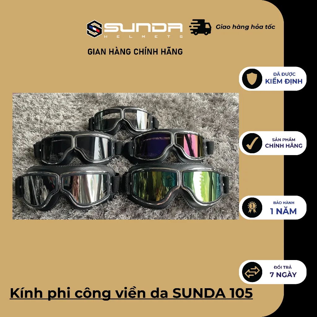 Ảnh Kính phi công viền da SUNDA 105 gắn mũ bảo hiểm 1