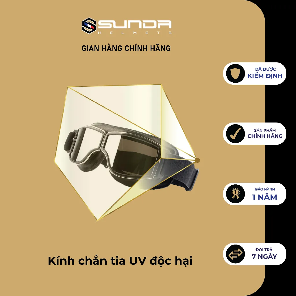 Ảnh Kính phi công viền da SUNDA 105 gắn mũ bảo hiểm 2